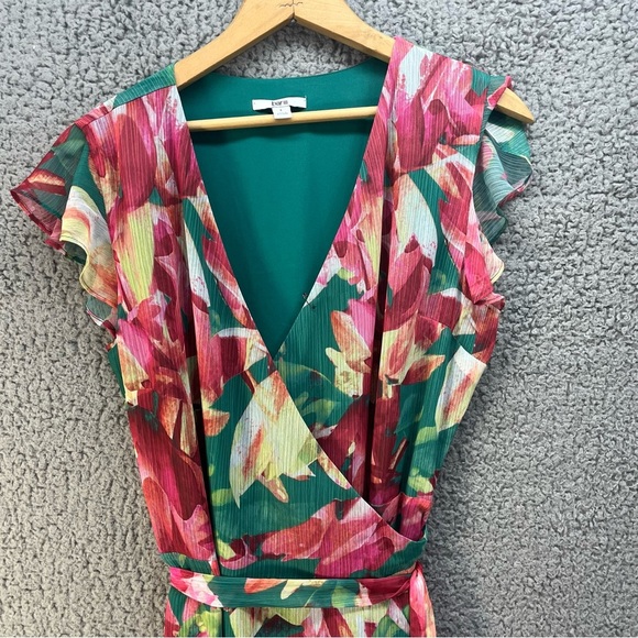 Bar 3 Floral Maxi Wrap Dress Ruffled Short Sleeve Flowy Wedding Sz Large - Picture 2 of 10